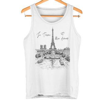 パリ エッフェル塔 スケッチ 街並み アート お土産 タンクトップ - Kawaiitshirt