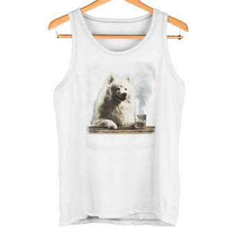 ビンテージ 喫煙 アメリカン エスキモー面白犬 父の日 タンクトップ - Kawaiitshirt