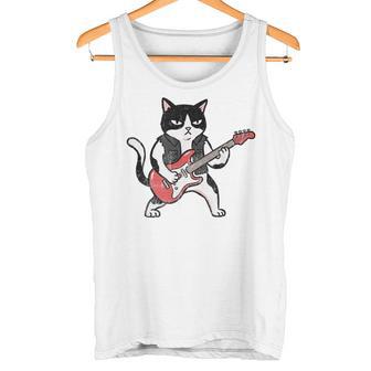 ベースギターを弾く 面白い ロック猫 バンド ミュージシャン ベーシスト 動物 タンクトップ - Kawaiitshirt