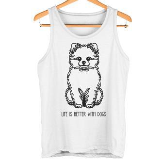 ポメプー シルエット ラインアート 犬がいると人生はもっと楽しい デザイン タンクトップ - Kawaiitshirt
