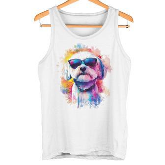 マルチーズ 犬 グラフィック ペット アートワーク サングラス マルチーズ タンクトップ - Kawaiitshirt