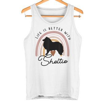 ライフ・イズ・ベターシェットランド・シープドッグ・シェルティ・レインボー・ドッグ・マム タンクトップ - Kawaiitshirt