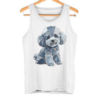 レトロデニムパッチプードル ドッグアート 芸術的 タンクトップ - Kawaiitshirt