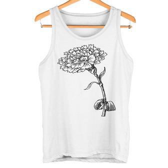 ヴィンテージ カーネーション ボタニカル ライン アート イラスト 黒インク タンクトップ - Kawaiitshirt