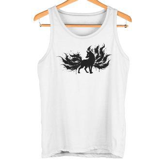 九尾の狐 キツネ 妖怪 和風 水墨画 シルエット タンクトップ - Kawaiitshirt