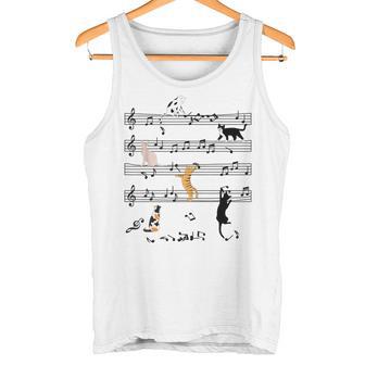 楽しい 猫 登る トランプ 楽譜 猫の音符 タンクトップ - Kawaiitshirt