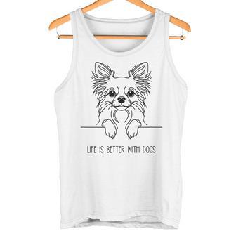 犬と一緒なら人生はもっと良くなる チワワ ラインアート ロングコートチワワ タイプ1 タンクトップ - Kawaiitshirt