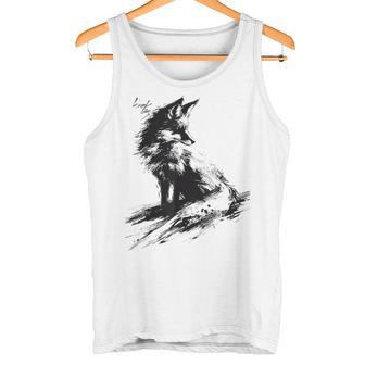 狐 アニマル柄 モチーフ 抽象 イラスト 絵画 狐 タンクトップ - Kawaiitshirt