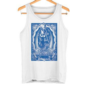 聖母マリア メキシカンブランケット アート ブルー バンダナ プリント ロイヤル タンクトップ - Kawaiitshirt