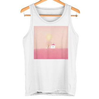 詩とメルヘン 葉祥明 ピンク屋根のぼくの家 タンクトップ - Kawaiitshirt