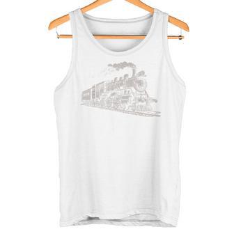 電車 ヴィンテージ グラフィック デザイン スケッチ レトロ 蒸気機関車 タンクトップ - Kawaiitshirt