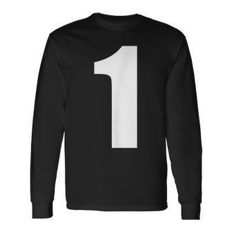 1 数字 シンプル 番号 ユニフォーム ナンバー 大きな文字【ホワイト／白 文字】スポーツ 野球 サッカー 部活 長袖Tシャツ - Kawaiitshirt
