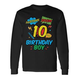 10 Birthday Boy Comic 10Th Bday Superhero Party Boys Kids Long Sleeve T-Shirt - Thegiftio UK
