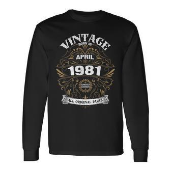 1981年4月生まれ オリジナルパーツ ヴィンテージ 4月 誕生日 長袖Tシャツ - Kawaiitshirt
