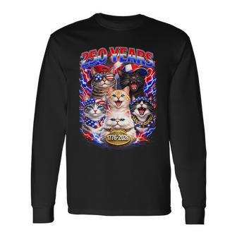 250 Years Cat American Flag 250Th Anniversary 4Th Of July Long Sleeve T-Shirt - Monsterry