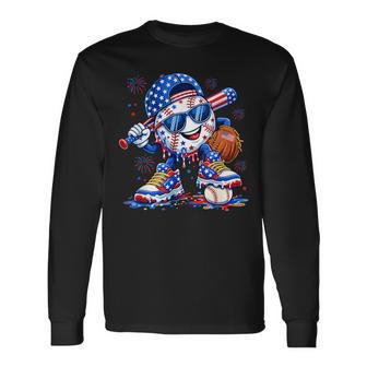 4Th Of July Baseball Drip For Boys Ice Cream American Flag Long Sleeve T-Shirt - Thegiftio UK