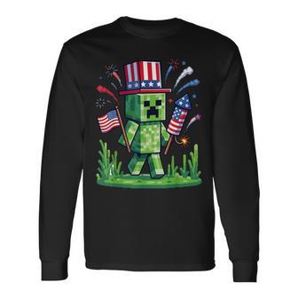 4Th Of July Gamer Pixel Us Flag Gaming Patriotic Kids Boys Long Sleeve T-Shirt - Thegiftio UK