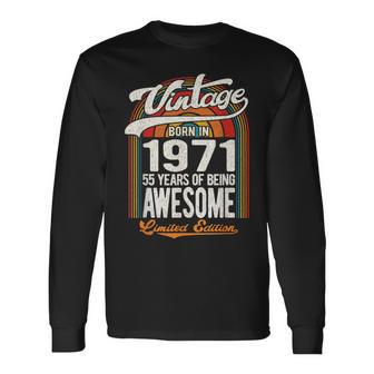 55 Years Of Awesome Born 1971 限定版 55歳の誕生日 長袖Tシャツ - Kawaiitshirt