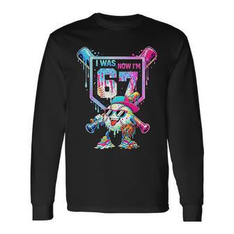 I Was 6 Now Im 7 7Th Birthday Meme Baseball Drip Boy Long Sleeve T-Shirt - Thegiftio UK
