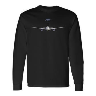 787 乗客機 フロントビュー 長袖Tシャツ - Kawaiitshirt