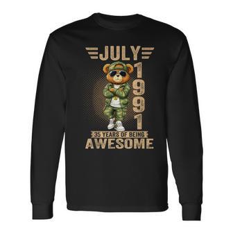 7月35日 誕生日デコレーション メンズ 35歳 1991年 35歳 テディベア 長袖Tシャツ - Kawaiitshirt