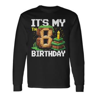 8Th Birthday Boy 8 Year Old Birthday Gamer Pixel Long Sleeve T-Shirt - Thegiftio UK