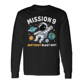 9Th Birthday Astronaut Space Rocket 9 Years Old Boys Long Sleeve T-Shirt - Thegiftio UK