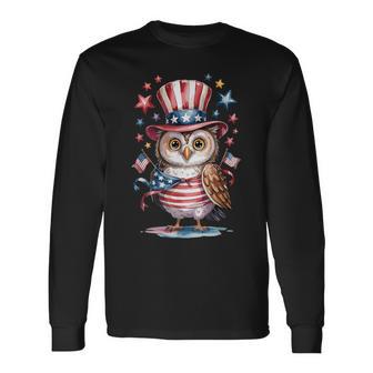 Adorable Hibou Drapeau Américain Tenue Feu D'artifice 4 Juillet T-shirt à manches longues - Cadeauxyz