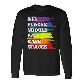 All Placeshould Beafepaces ゲイプライド 同盟国 Lgbtq Month 長袖Tシャツ - Kawaiitshirt