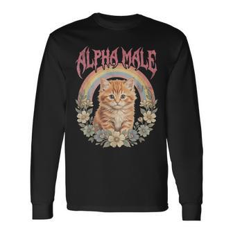Alpha Male Gatito Divertido Gato Arco Iris Flores Camiseta de manga larga - Regaloses