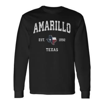 Amarillo Texas Tx ビンテージ州旗スポーツデザイン 長袖Tシャツ - Kawaiitshirt