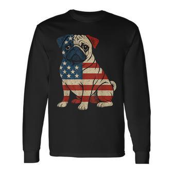American Flag Dog Pug 4Th Of July Long Sleeve T-Shirt - Thegiftio UK