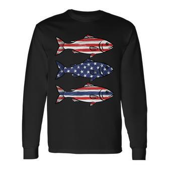 American Flag Fish Patriotic Fishing Boys Outdoor Long Sleeve T-Shirt - Thegiftio UK