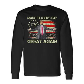 American Flag Trump Make Father's Day Great Again Vintage Long Sleeve T-Shirt - Thegiftio UK
