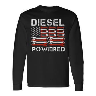 American Flag Wrench Diesel Powered Long Sleeve T-Shirt - Thegiftio UK