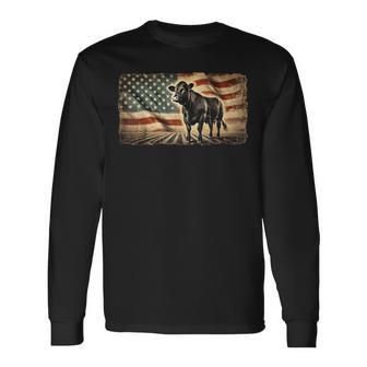 Angus Rancher Usa American Flag Cow Long Sleeve T-Shirt - Thegiftio UK