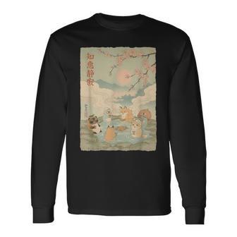 Animaux Japonais Onsen Kawaii Fleurs De Cerisier Relaxation T-shirt à manches longues - Cadeauxyz