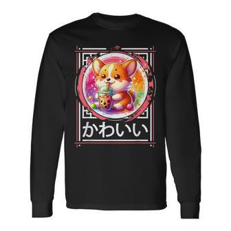Anime Corgi Dog Boba Tea Et Manga Japonais Kawaii Corgi Dog T-shirt à manches longues - Cadeauxyz