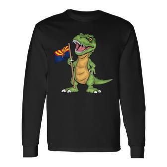 Arizona Lover Kids Dinosaur Lover Usa Arizona Flag Long Sleeve T-Shirt - Thegiftio UK