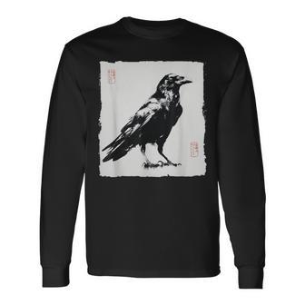 Arte Japonés Cuervo Cuervo Estilointage Gótico Camiseta de manga larga - Regaloses