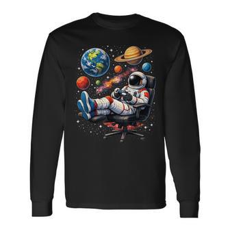 Astronaut Gamer Space Gaming Planets Long Sleeve T-Shirt - Thegiftio UK