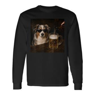 Australian Shepherd Drinking Beer Dog Meme Long Sleeve T-Shirt - Thegiftio UK