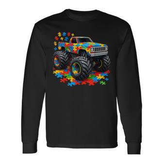 Autism Awareness Monster Truck Puzzle Long Sleeve T-Shirt - Thegiftio UK