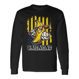 Graphic Banana Proud Name Retro American Flag Long Sleeve T-Shirt | Mazezy
