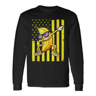 Graphic Banana Retro American Flag Dabbing Banana Lover Long Sleeve T-Shirt - Thegiftio UK