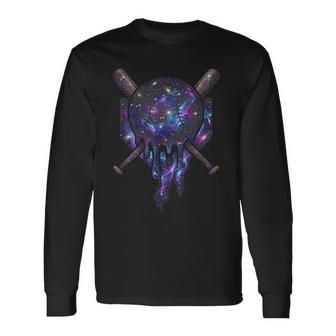 Baseball Drip For Boys Ice Cream Dripping Baseball Galaxy Long Sleeve T-Shirt - Thegiftio UK