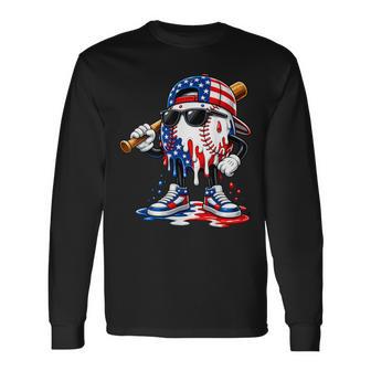 Baseball Drip Ice Cream Boys Kids Baseball Drip 4Th Of July Long Sleeve T-Shirt - Thegiftio UK