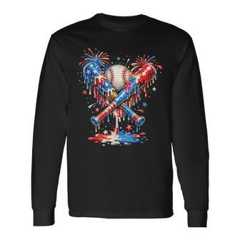 Baseball Drip Ice Cream Patriot American Flag 4Th Of July Long Sleeve T-Shirt - Thegiftio UK