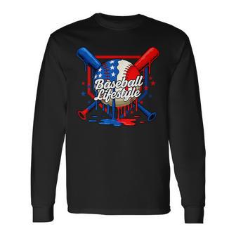 Baseball Drip Lifestyle Usa Us Flag Patriotic Boys Youth Kid Long Sleeve T-Shirt - Thegiftio UK