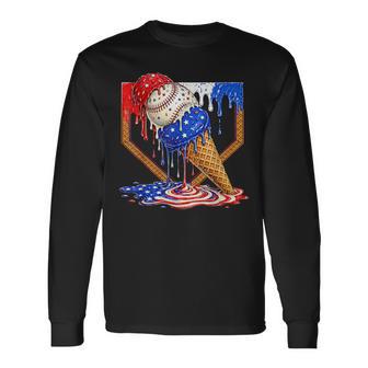 Baseball Ice Cream Drip 4Th Of July Boys Youth Kids Long Sleeve T-Shirt - Thegiftio UK